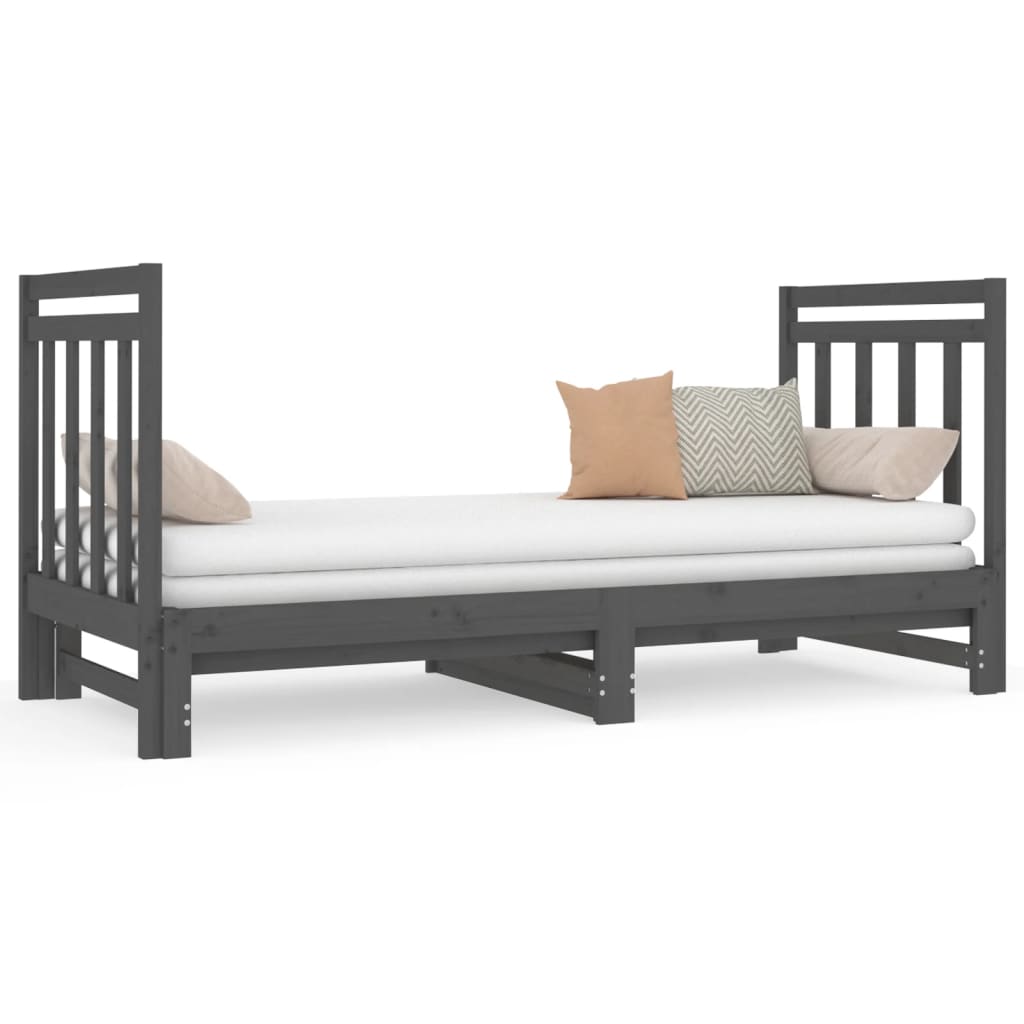 Sofá Cama Extraíble Madera Maciza De Pino Gris 2x(90x190) Cm / Vetonek_1