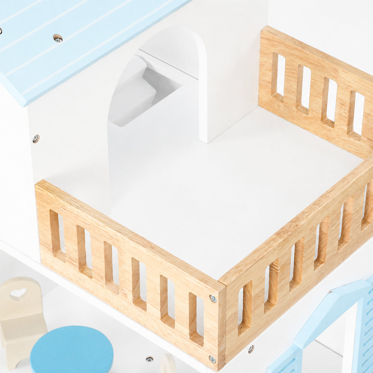 Aiyaplay Casa De Muñecas De Madera 3 Pisos Con Ascensor Y 5 Habitaciones Azul_4