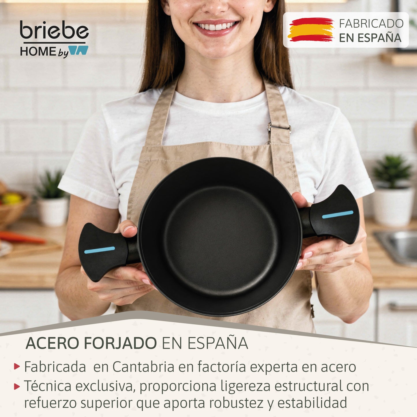 Briebe Cacerola Inducción Acero Forjado 20cm Antiadherente Sin Pfoa, Todas Cocinas Fabricada En España, Mare, Azul_2
