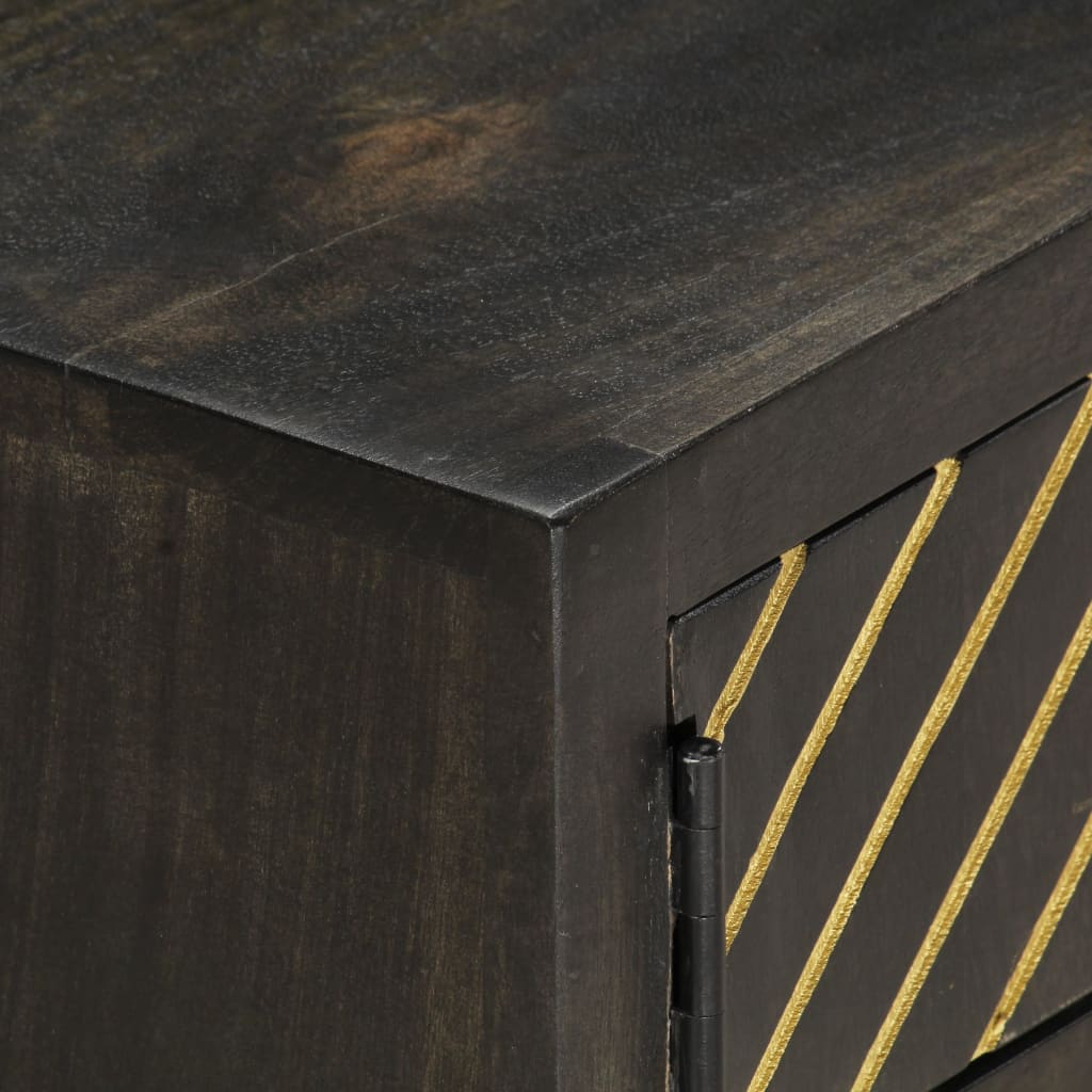 Mesa De Centro Madera Maciza De Mango Negro Y Dorado 90x50x35cm_2