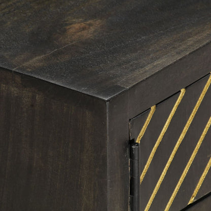 Mesa De Centro Madera Maciza De Mango Negro Y Dorado 90x50x35cm_2