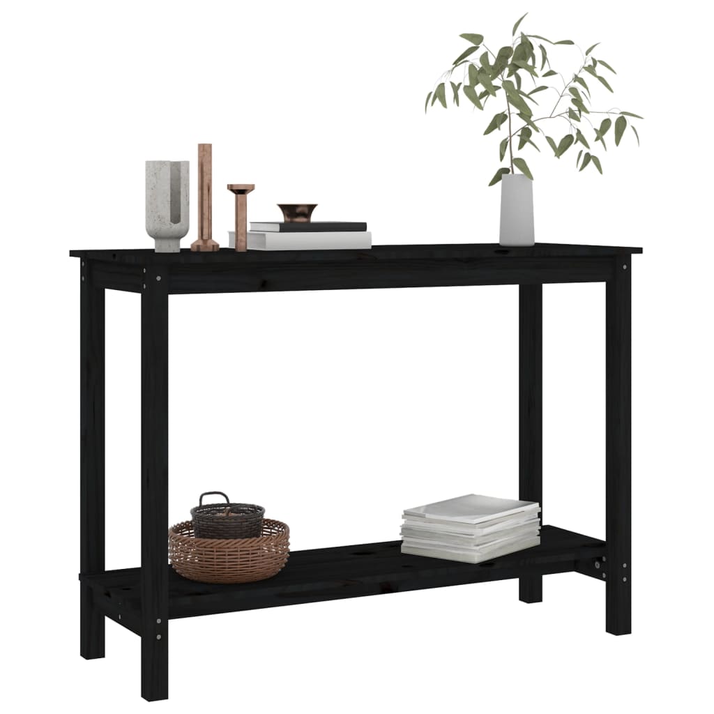Mesa Consola Madera Maciza De Pino Negro 110x40x80 Cm_4