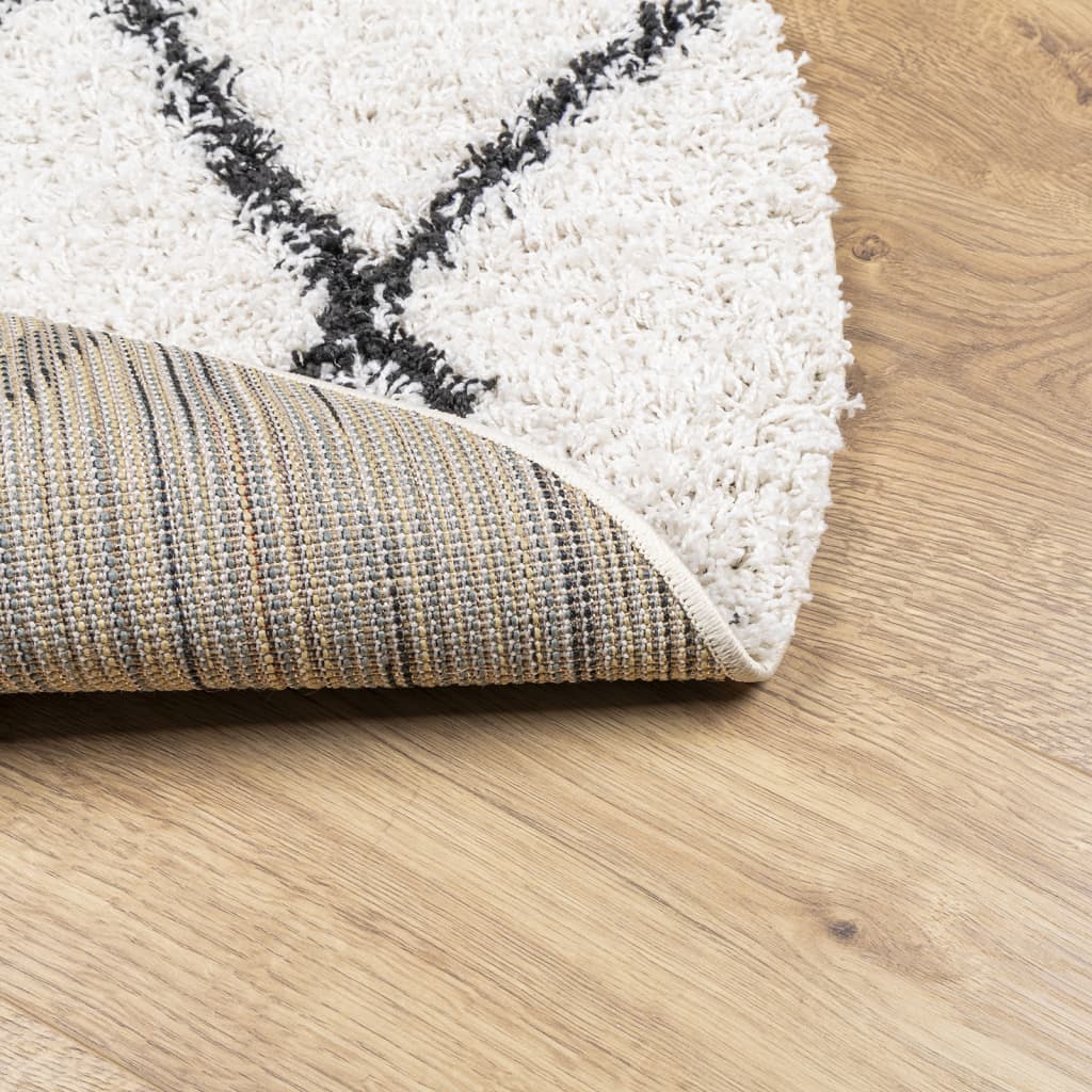 Alfombra De Pelo Largo Moderna Pamplona Crema Y Negro Ø 120 Cm / Vetonek_4