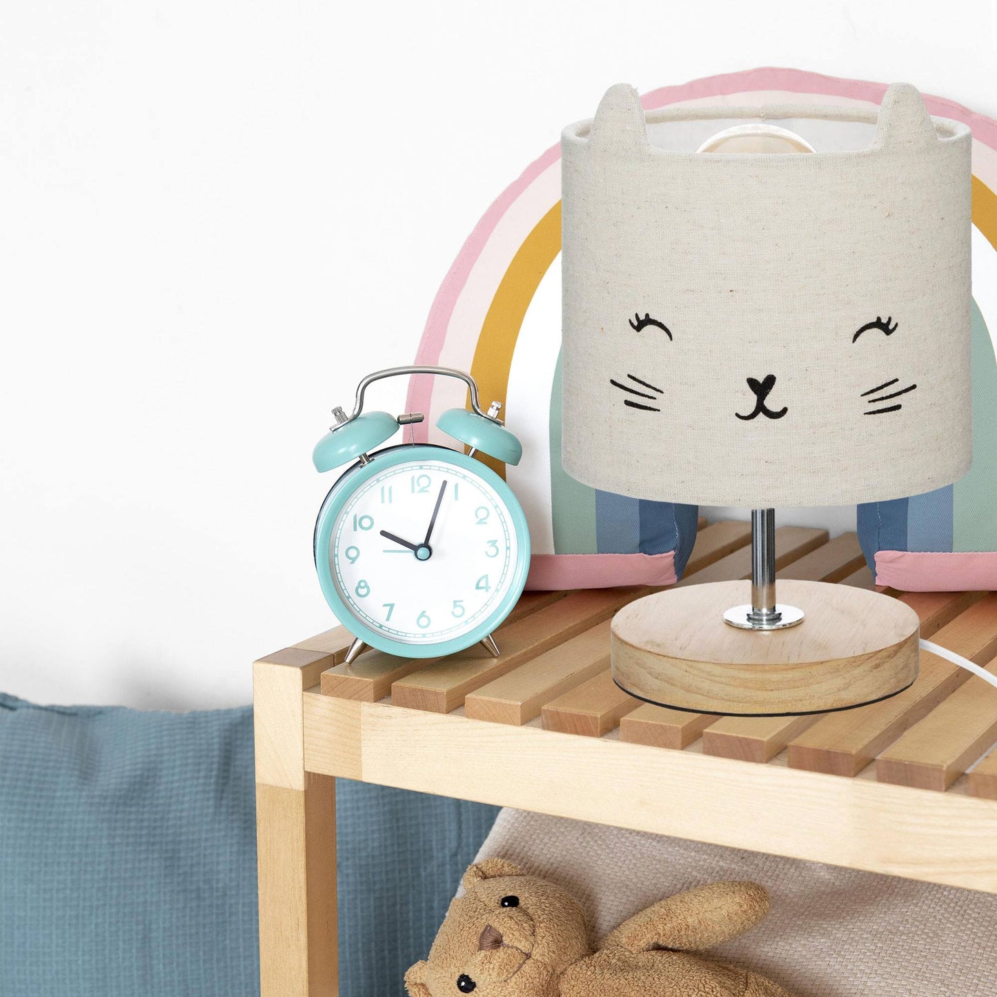 Well Home Lámpara Infantil gato En Algodón Y Madera Ø15x21cm