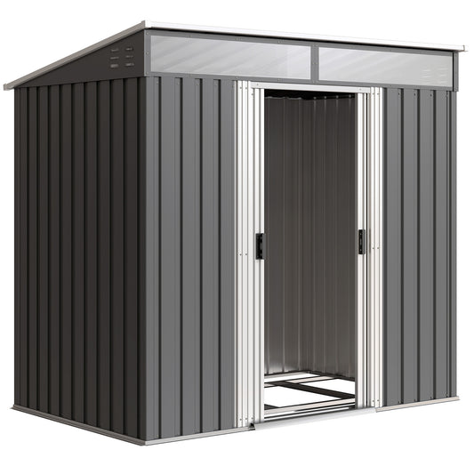 Outsunny Caseta De Jardín 2 M² 195x122x181,5 Cm Con Puerta Corredera Gris_0