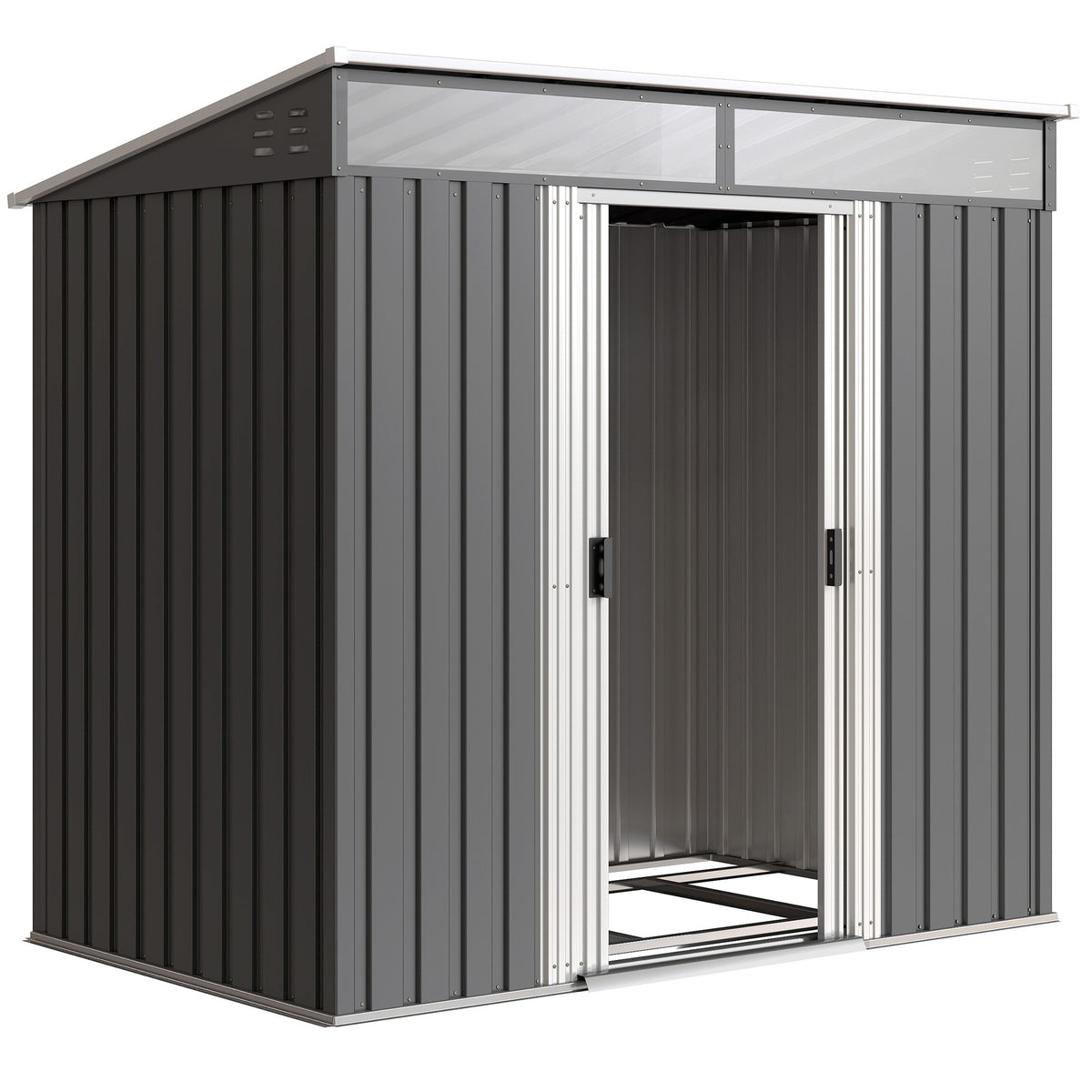 Outsunny Caseta De Jardín 2 M² 195x122x181,5 Cm Con Puerta Corredera Gris_0
