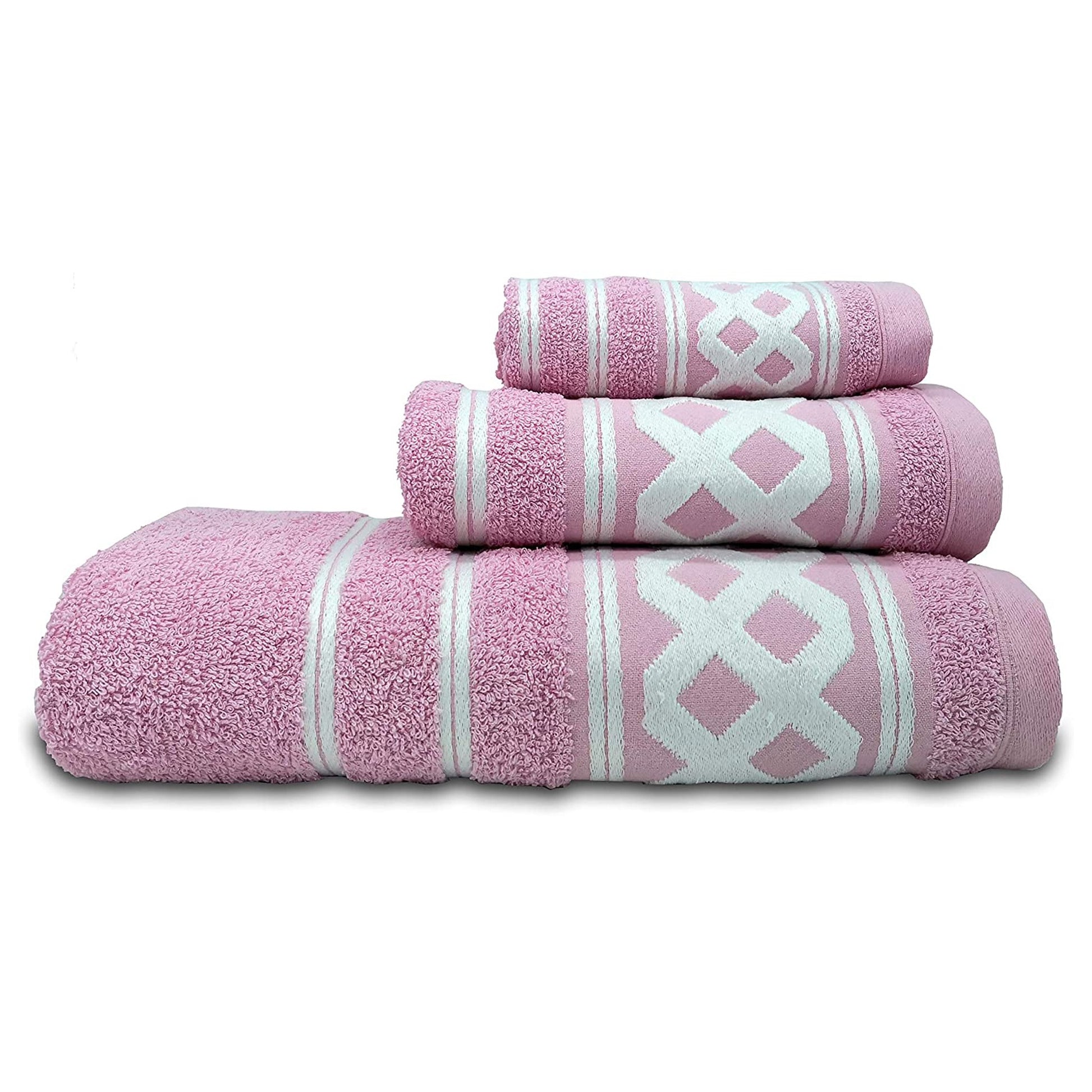 Juego De 3 Toallas De Baño De Algodón De Rizo 450 Gr/m2, De 50x30; 100x50; 150x100 Cm., Color Rosa Claro_0