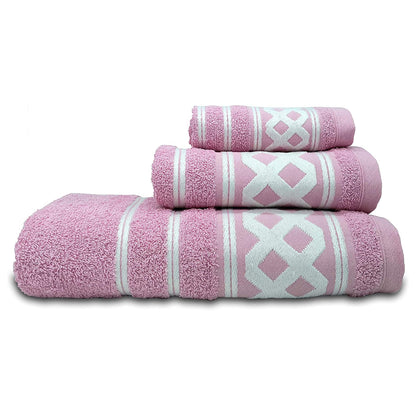 Juego De 3 Toallas De Baño De Algodón De Rizo 450 Gr/m2, De 50x30; 100x50; 150x100 Cm., Color Rosa Claro_0