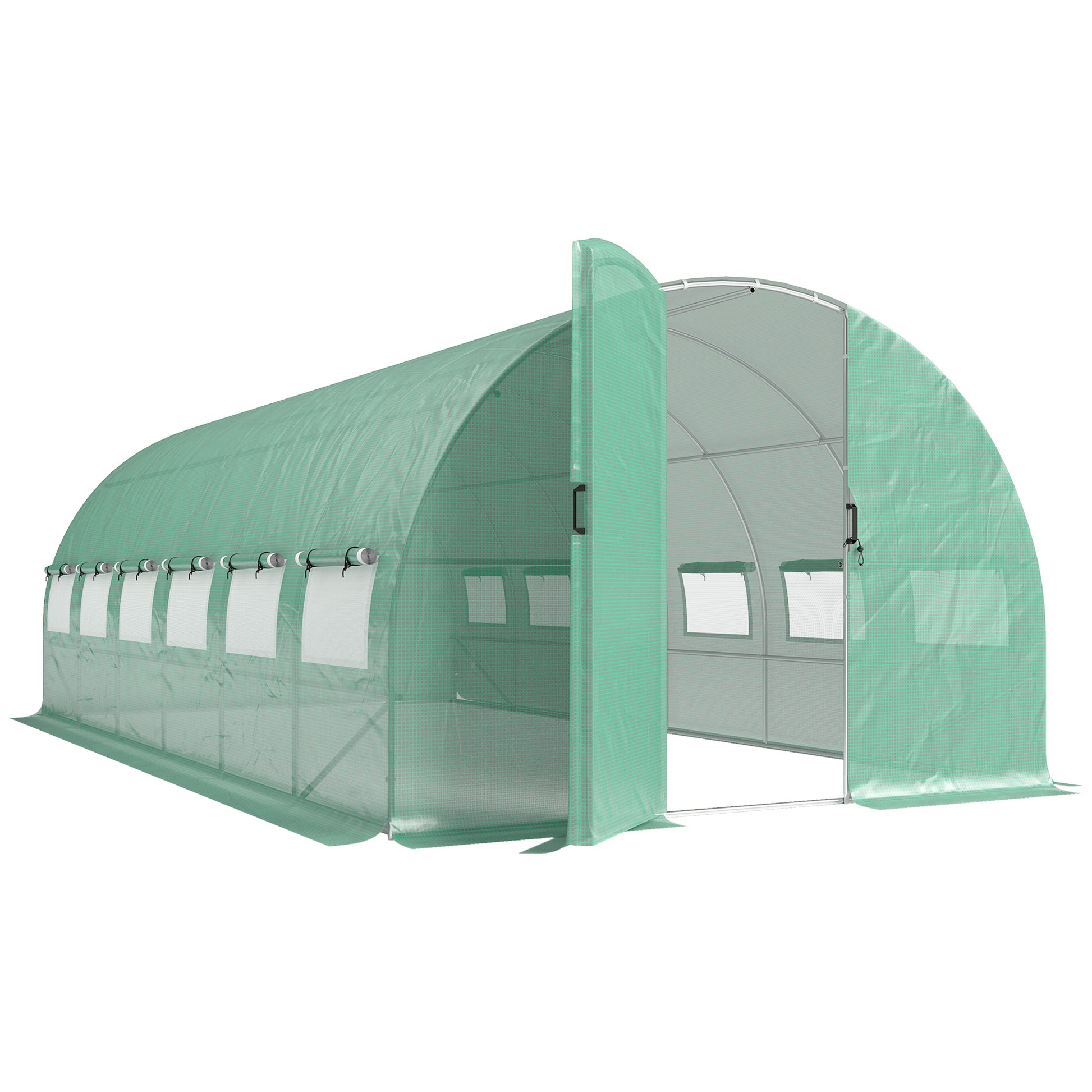 Outsunny Invernadero De Túnel 6x3x2 M Con Puerta Con Bisagras Y Ventanas Verde_0