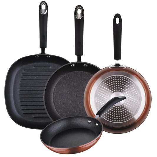 Set De Sartenes Sip Color Cobre- Ø20/24/28 + Grill 28 Cms., Aluminio Forjado, Mango Revestido Con Silicona Atérmica, Inducción_0
