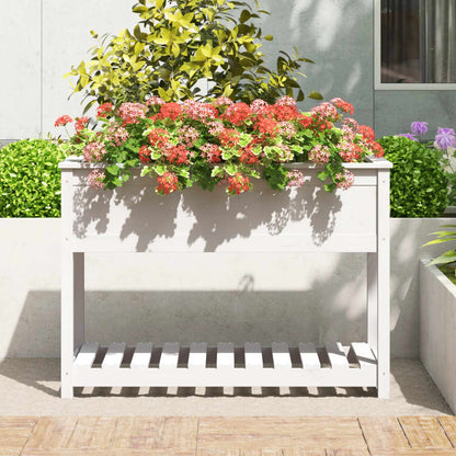 Jardinera Con Estante Madera Maciza Pino Blanca 111,5x54x81 Cm_2
