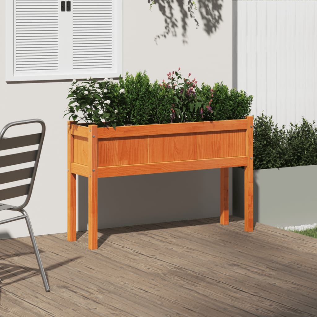 Jardinera Con Patas Madera Maciza Pino Marrón Cera 110x31x70 Cm_2