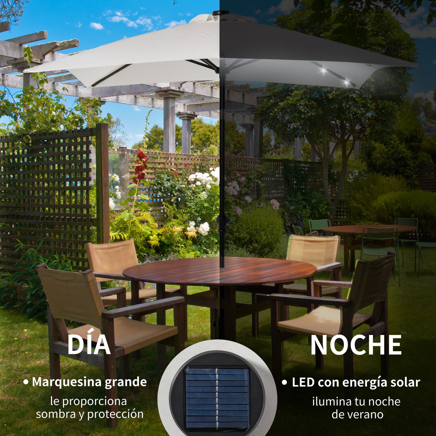 Outsunny Sombrilla De Jardín 268x205x248 Cm Con Techo Inclinable Luces Led Crema_3