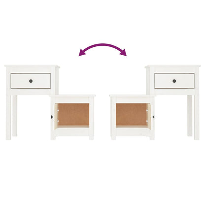 Mesita De Noche Madera Maciza De Pino Blanco 79,5x38x65,5 Cm_3