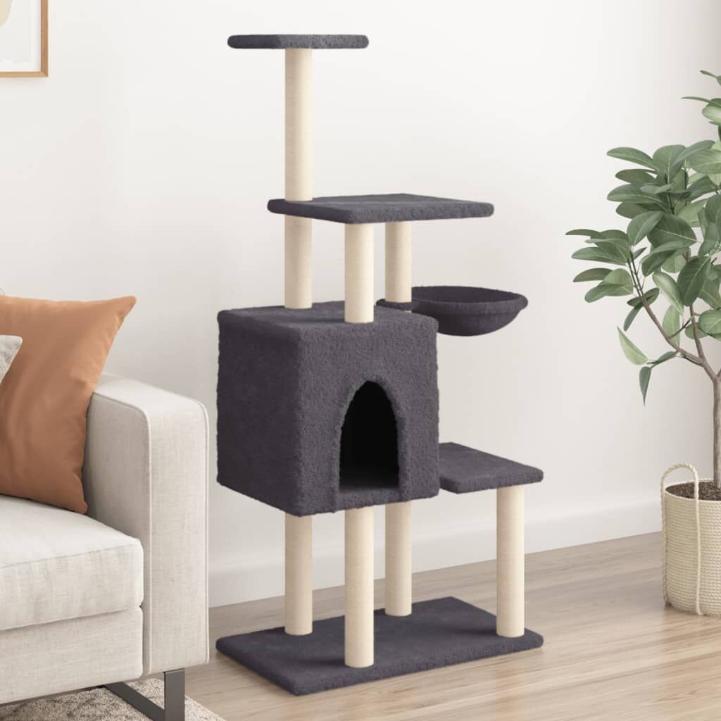 Vidaxl Rascador Para Gatos Con Postes De Sisal Gris Oscuro 131 Cm_1
