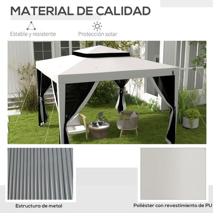 Outsunny Carpa De Jardín 3x3 M Con 4 Mosquiteras Laterales Techo Doble Gris_4