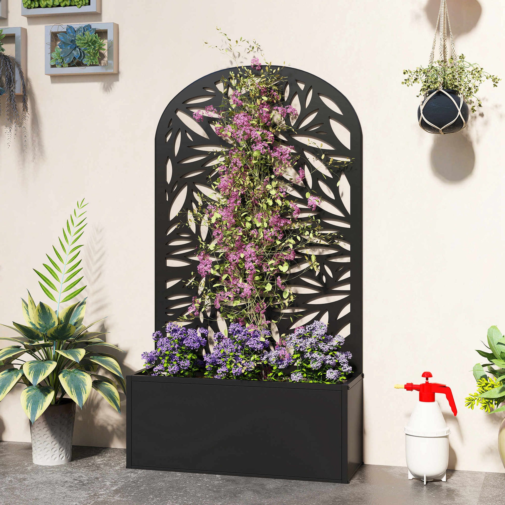 Outsunny Jardinera Exterior Grande De Metal Con Pantalla De Privacidad Negro_3