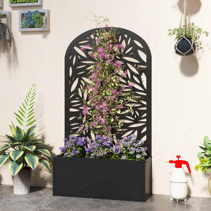 Outsunny Jardinera Exterior Grande De Metal Con Pantalla De Privacidad Negro_3