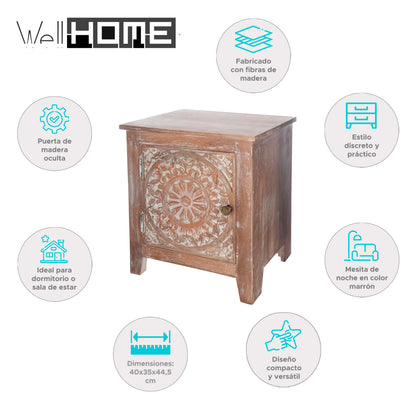 Wellhome Mesita Noche Madera Tallada Tamaño Compacto
