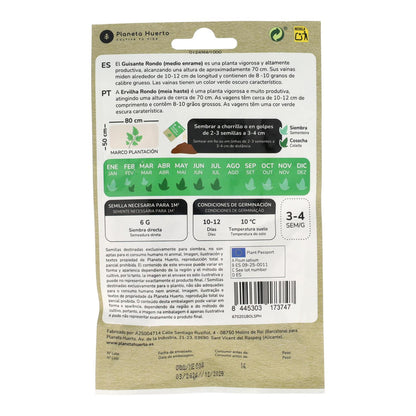 Semillas de Guisante rondo 1/2 enrame ecológicas Planeta Huerto