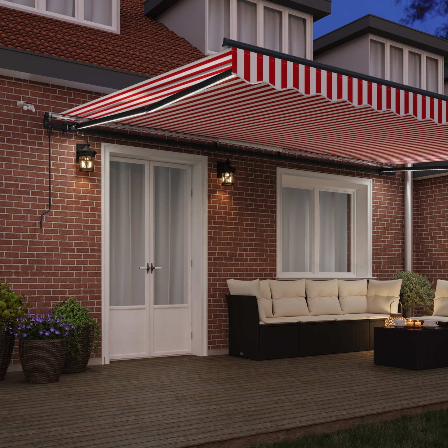 Toldo Retráctil Rojo Y Blanco 500 X 350 Cm Poliéster_2