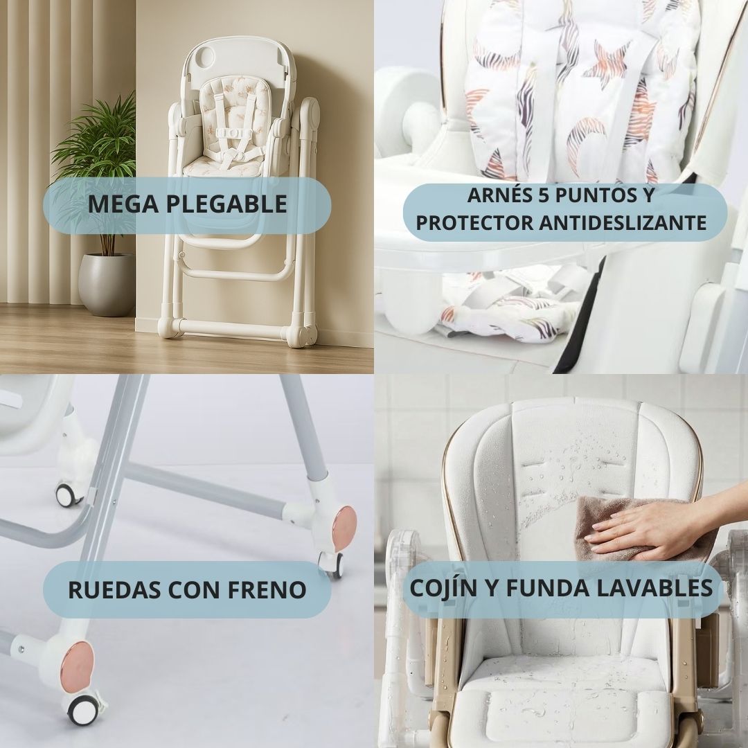 Trona Blanca Evolutiva 3 En 1 | Plegable Y Portátil Con Altura | Reposapiés | Respaldo Y Bandeja Todo Ajustables_4