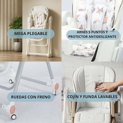 Trona Blanca Evolutiva 3 En 1 | Plegable Y Portátil Con Altura | Reposapiés | Respaldo Y Bandeja Todo Ajustables_4