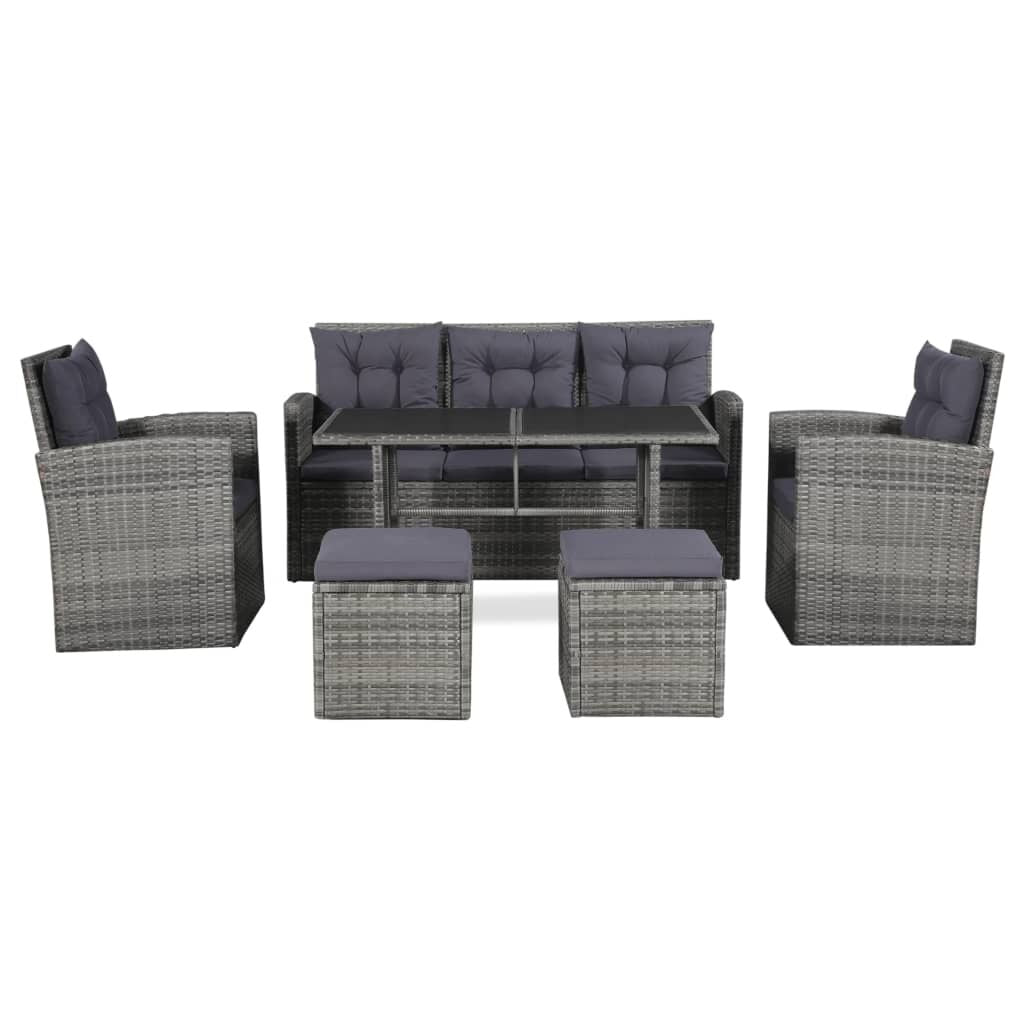 Vidaxl Set De Muebles De Jardín 6 Pzas Y Cojines Ratán Sintético Gris_1