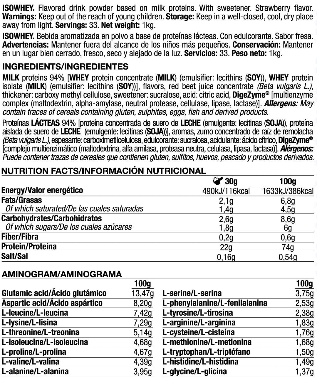 Isowhey - 1kg - Fresa - Proteína De Aislado De Suero Isolate - Quamtrax_5