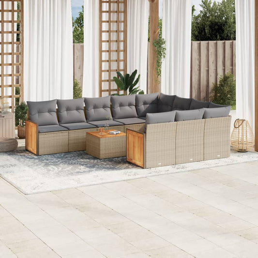 Set De Sofás De Jardín 11pzas Con Cojines Ratán Sintético Beige / Vetonek_0