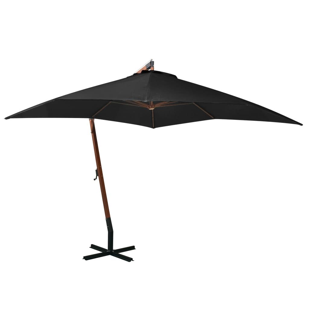 Vidaxl Sombrilla De Jardín Colgante Con Palo Madera Abeto Negro 3x3 M_0