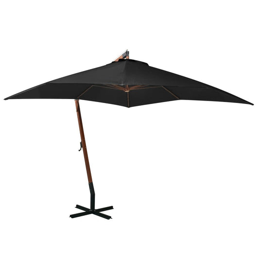 Vidaxl Sombrilla De Jardín Colgante Con Palo Madera Abeto Negro 3x3 M_0