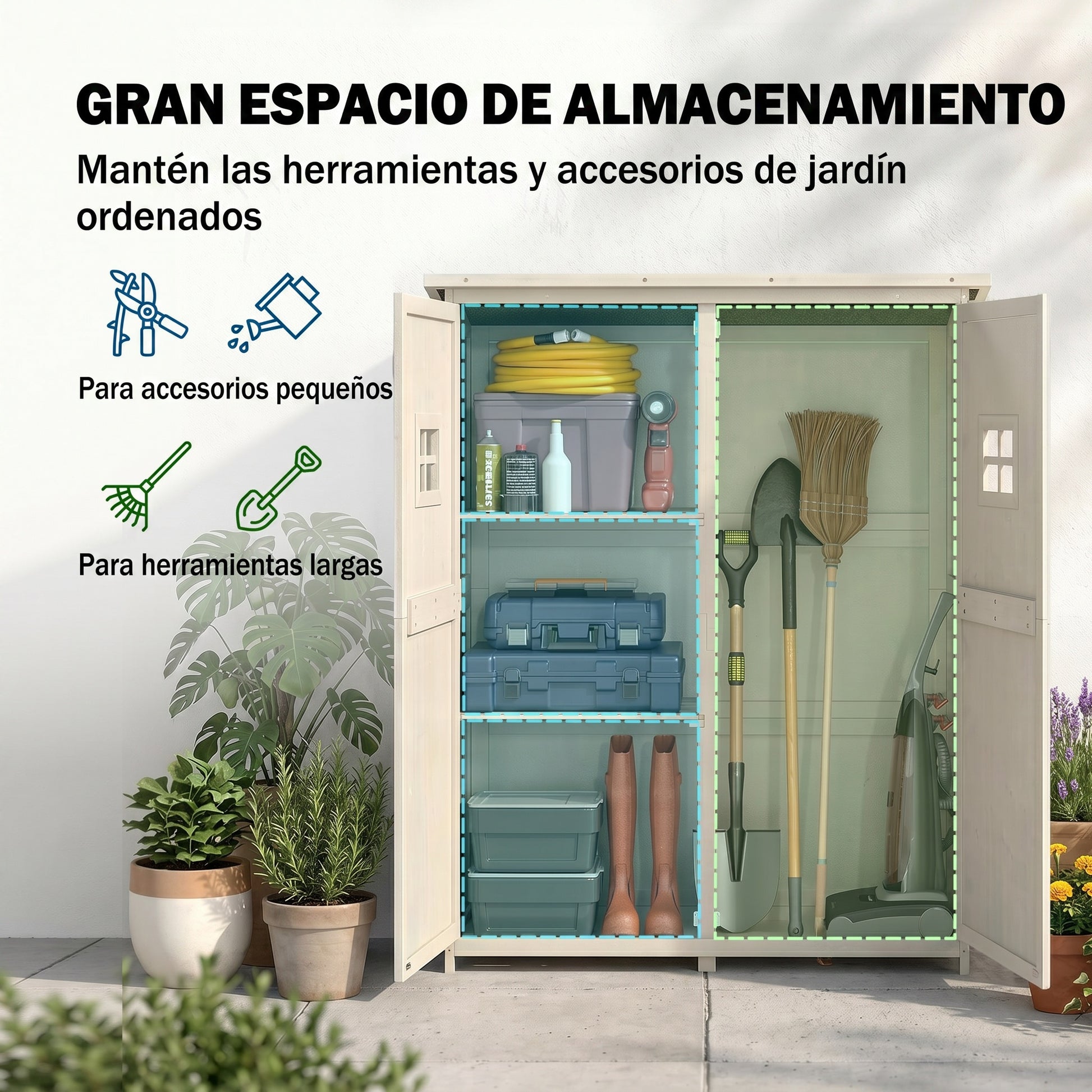 Outsunny Cobertizo De Madera Caseta Jardín Con Estantes 127,5x50x164 Cm Gris_3