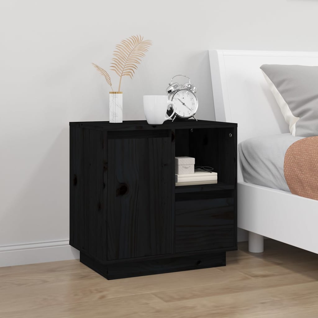 Mesitas De Noche 2 Uds Madera Maciza De Pino Negro 50x34x50 Cm_1