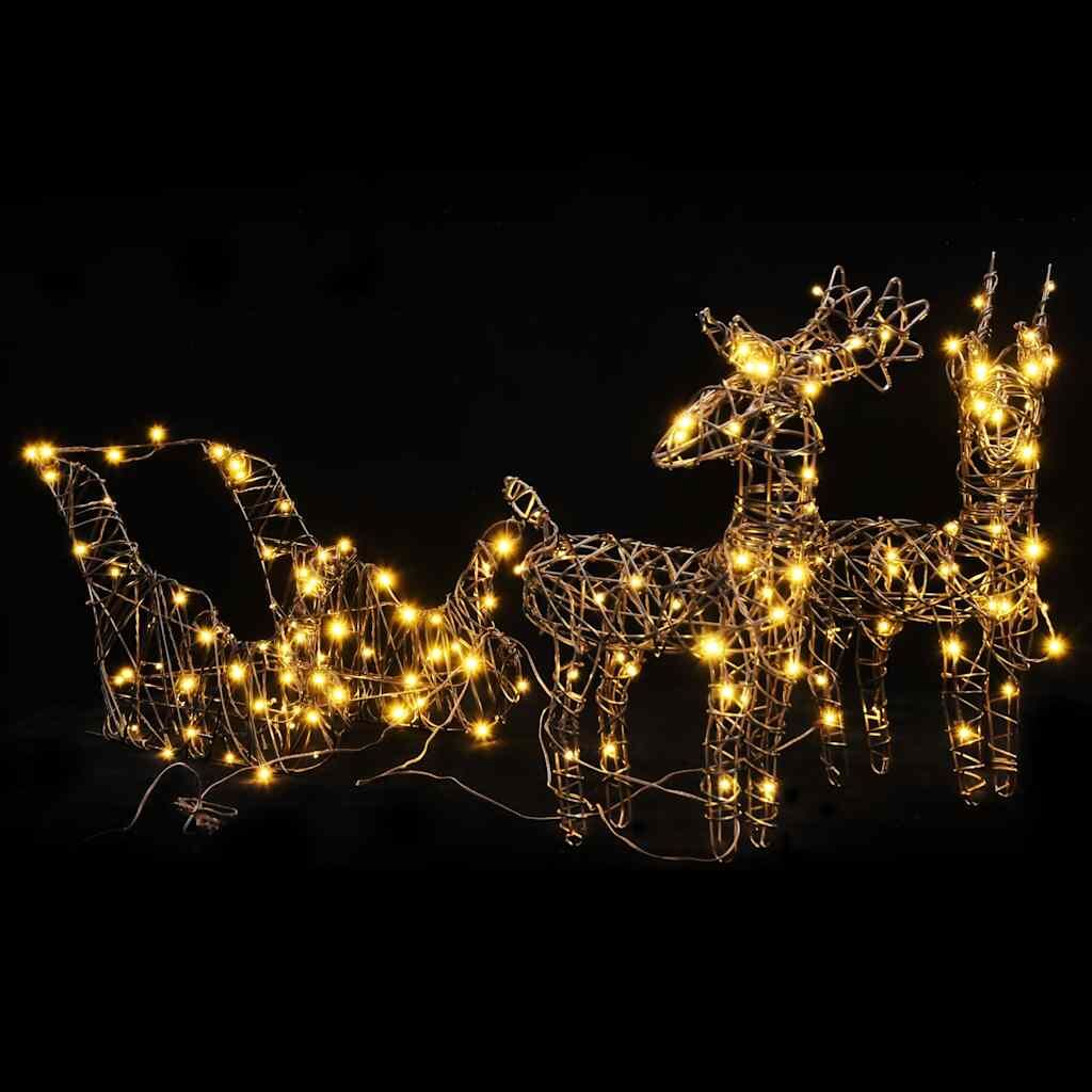 Vidaxl Reno Y Trineo De Navidad 160 Led Ratán Blanco Cálido_1