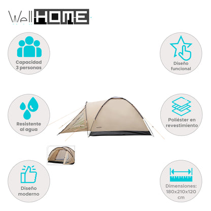 Well Home Tienda Iglú Para 2-3 Personas 180x210x120cm Monocapa Y Resistente Al Agua En Color Marrón_1