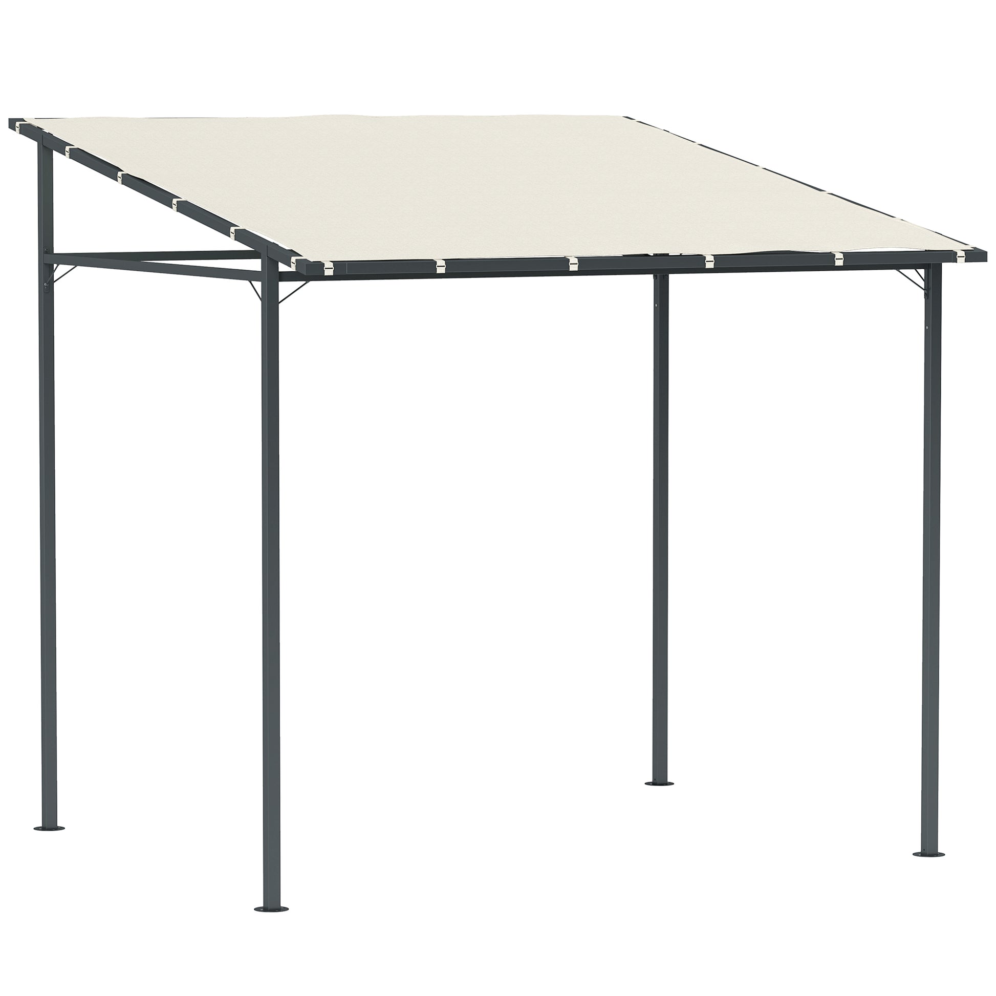 Outsunny Pérgola De Pared 2,4x2,4 M Con Techo Inclinado Protección Uv 30+ Crema_0