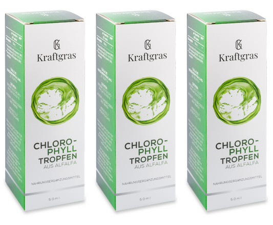 Kraftgras - Gotas de clorofila de alfalfa (50 ml) - clorofila líquida de alfalfa con agua (vegano y natural) - 3x50 ml_0