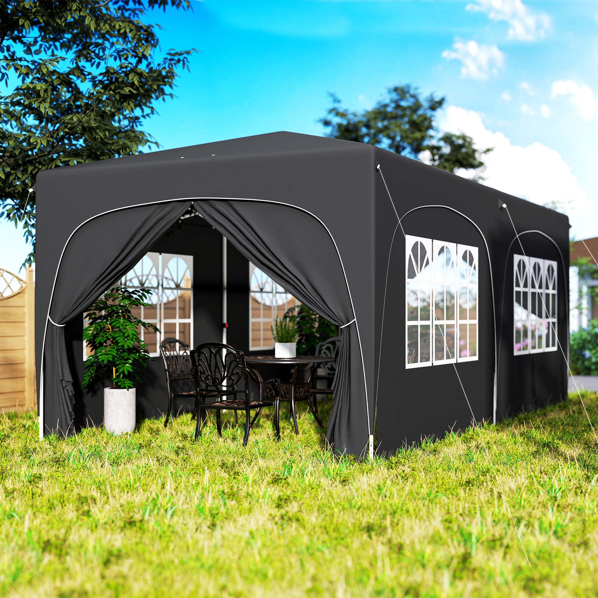 Outsunny Carpa Plegable Gazebo 6x3 M Con 6 Paredes Laterales Gris Oscuro_4