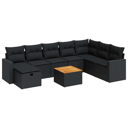 Set De Sofás De Jardín Con Cojines 9 Pzas Ratán Sintético Negro / Vetonek_5
