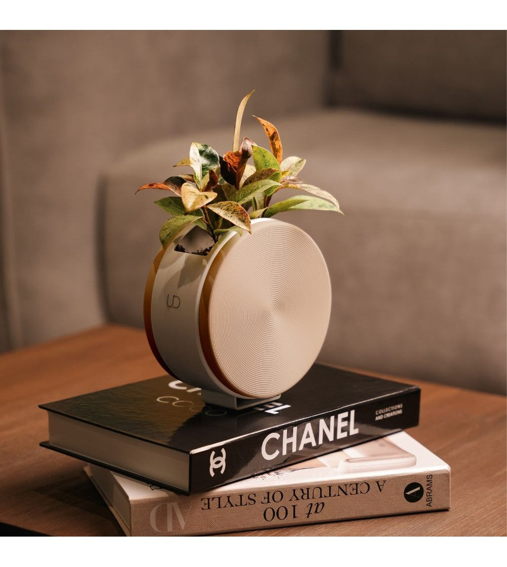 Maceta Redonda De Sobremesa O De Pared Con Autorriego – Beige/blanco