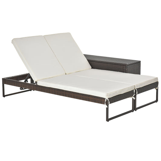Outsunny Conjunto De 2 Tumbonas De Terraza Con Mesa Ratán 195x60x86 Cm Marrón_0