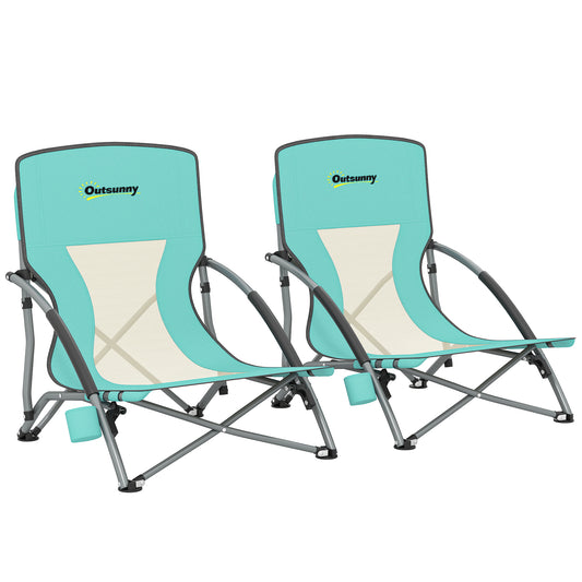 Outsunny Pack De 2 Sillas De Playa Plegables Ligeras Con Respaldo De Malla Azul_0