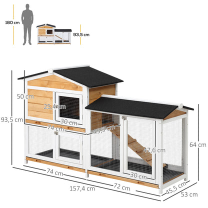 Pawhut Conejera De Madera Exterior Con Techo Asfáltico 157,4x53x93,5cm Natural_2