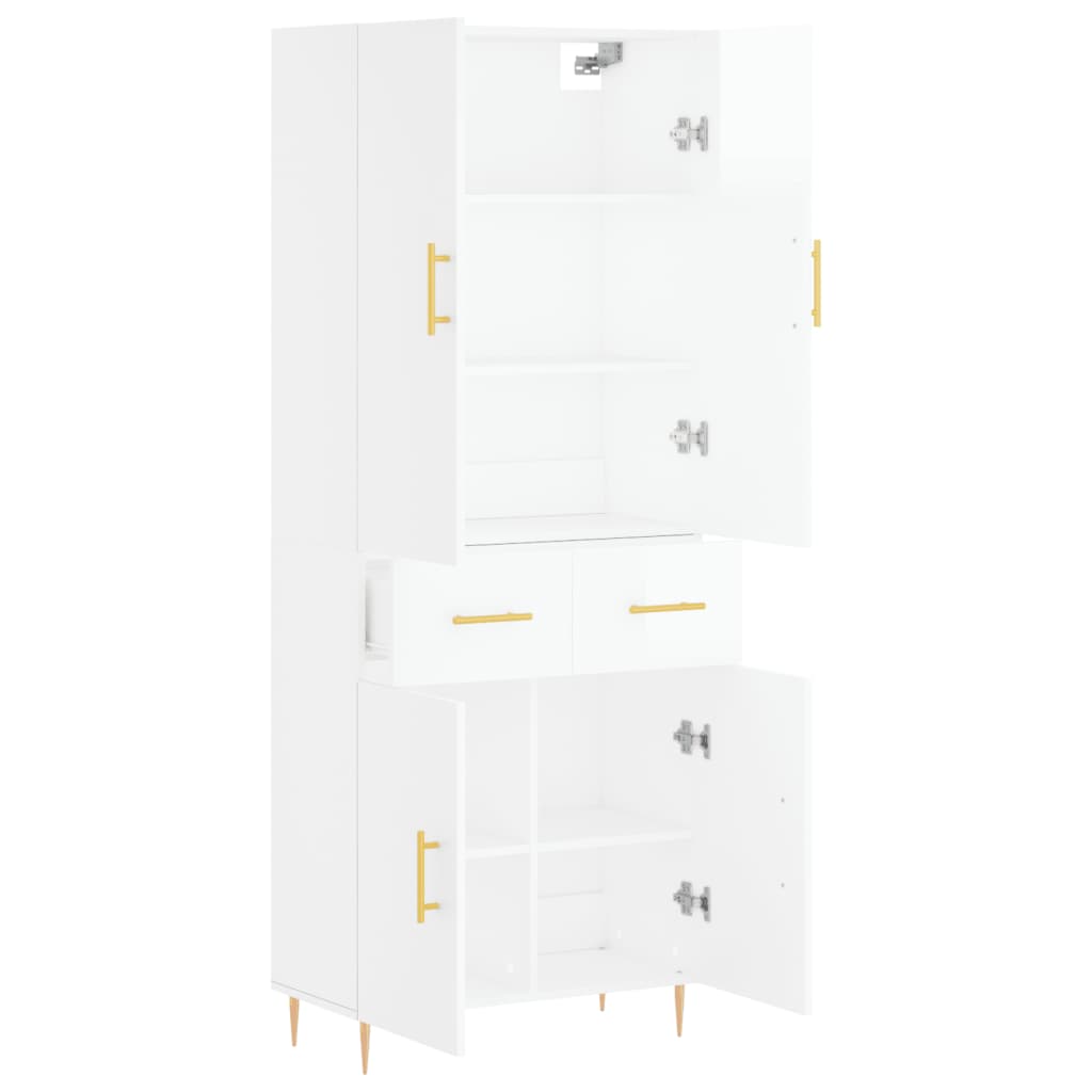 Aparador Alto Madera Contrachapada Blanco Brillo 69,5x34x180 Cm_3
