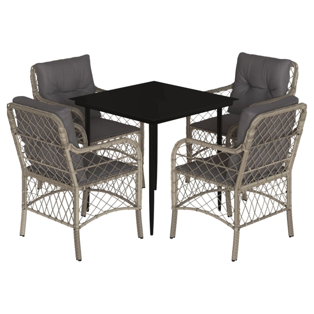 Set Comedor De Jardín 5 Pzas Cojines Ratán Sintético Gris Claro / Vetonek_5