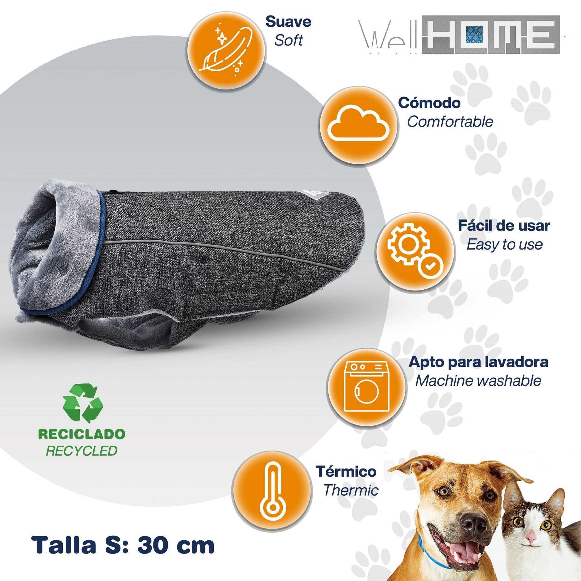 Cama Para Mascota 65x50x20cm Gris + Abrigo Negro Para Mascotas 30cm_5