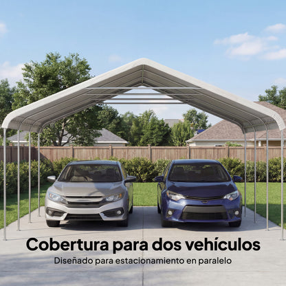 Carpa Para Garaje Outsunny Tela De Poliéster, Acero Galvanizado Crema 600x500x310 Cm_4