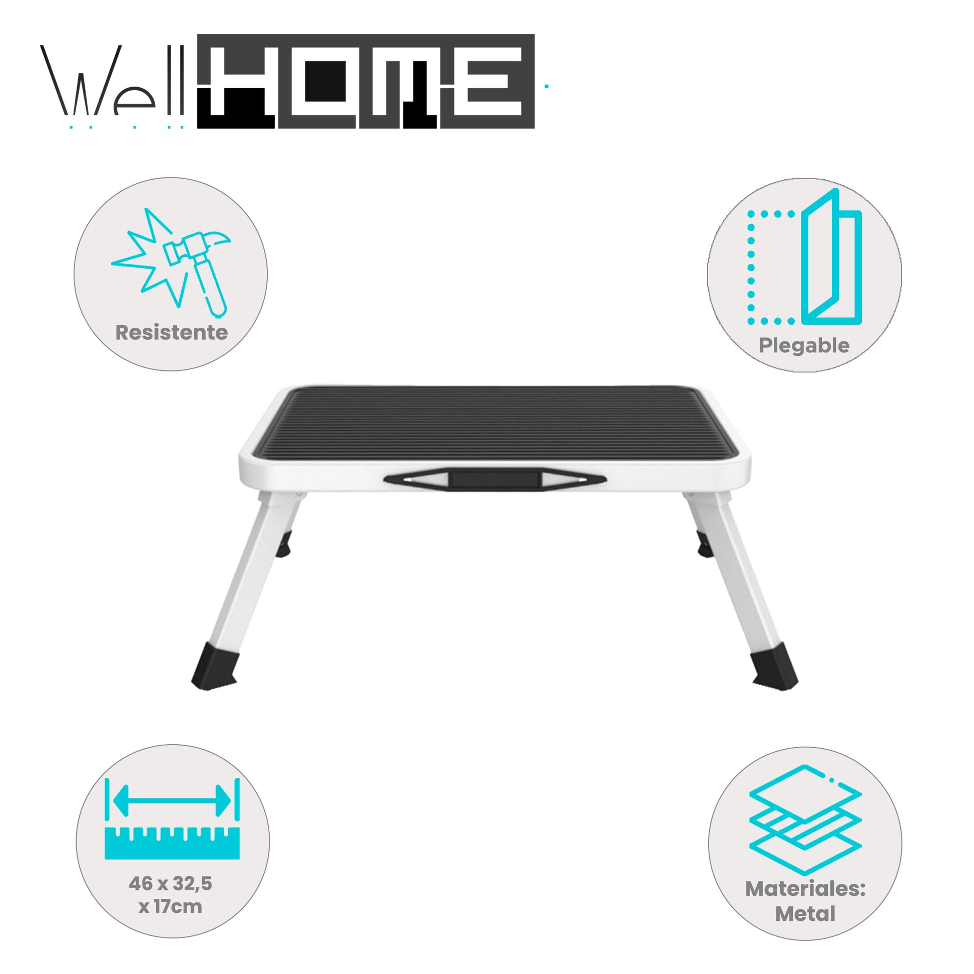Taburete Plegable Metálico Antideslizante De 1 Escalón Blanco Y Negro Well Home_1