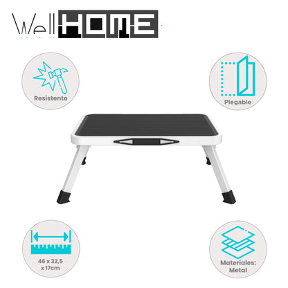 Taburete Plegable Metálico Antideslizante De 1 Escalón Blanco Y Negro Well Home_1